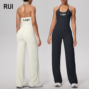 RUIQUWIN Conjunto Deportivo para Mujer al por Mayor: Top Halter con Lazo Trasero y Pantalones de Pierna Recta de Cintura Alta, Transpirable, Casual, para Yoga y Gimnasio - Product Image 1