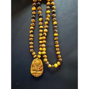 Colgante de la Diosa China Manjushri con Ojo de Tigre y Mala de Cuentas Facetadas de Ojo de Tigre de 8 mm para Energía Divina y Crecimiento Espiritual - Product Image 1