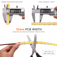WISMART Bande LED COB double rangée 24V 600 LED/m 12mm 24W/m 5m CRI90 IP20 Haute luminosité Lumière sans points 3000K 4000K 6000K pour éclairage encastré