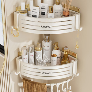 Lteng Corner Shelf 50X30Cm Single Layer Durable Bathroom Storage With Hooks - Product Image 2