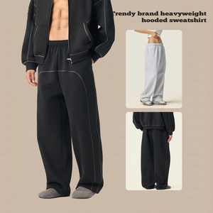 Pantalon molletonné pour homme 350G, style décontracté américain, avec logo brodé personnalisé, haute qualité, fabrication streetwear - Product Image 3