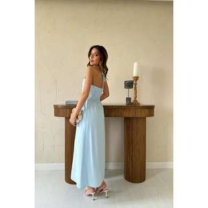 Robe décontractée en lin bleu ciel pour bébé avec garniture au dos, vente en gros - Product Image 1