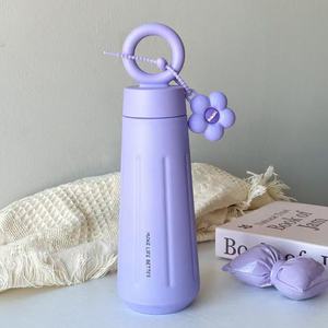 Factory Wholesale 450ml Stainless Steel Vacuum Flask Custom Insulated Water <b>Bottle</b> with Portable Ring Handle Flower Charm - Product Image 1