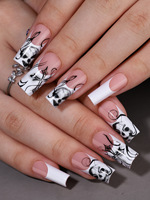 Xianxing Beauty ongles français toile d'araignée squelette fantôme visage long carré ongles à presser matériau ABS