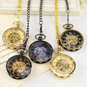 خمر رجل الهيكل العظمي الميكانيكية التلقائي ساعة جيب ذات سلسلة - Product Image 3