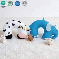 Oreiller de voyage en forme de U pour enfants, motif animal mignon, 100% polyester, vache, éléphant