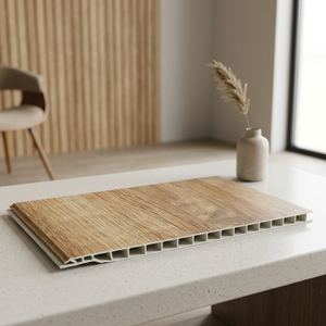 Panel de Pared de Listones de Madera con Detalle de Grano 3D, Revestimiento de PVC Ignífugo, Impermeable, Antiestático y Resistente al Humo para Uso Residencial y de Oficina - Product Image 1
