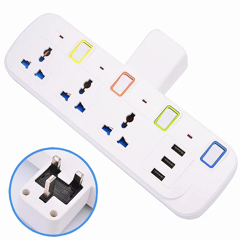 UK Plug 3 Way Wireless Power Adapter Electrical Switching Universal Smart USB Travel Adaptor Multi Socket Converter