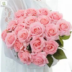 Ucuz yapay gül çiçek gerçek dokunmatik lateks kaplı yapay dekor sahte düğün dekoratif çiçekler çok renkli pembe beyaz