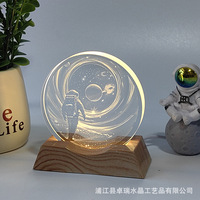 Nouvelle Veilleuse Transfrontalière en Cristal, Astronaute Lumineux Sept Couleurs, Ornement Rond 3D Ciel Étoilé Planète Colorée