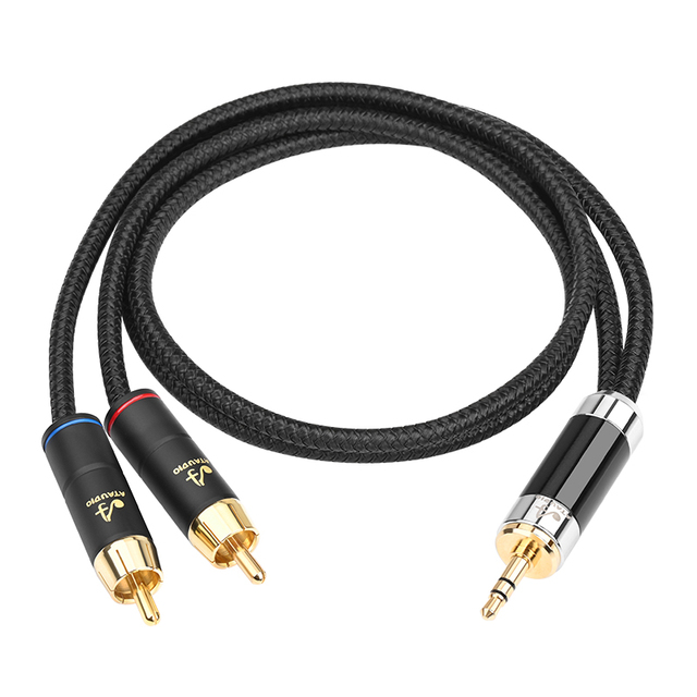 HiFi Coaxial 3.5mm to 2RCA Male-Male Gold Plated RCA Cable for Speakers & Microphone Home Theater Audio