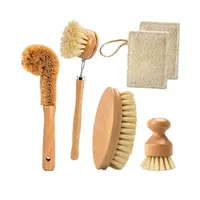 6 confezioni spazzola per piatti in bambù naturale manico in legno spazzola per setole naturali Scrubber per piatti per la pulizia della cucina pentole