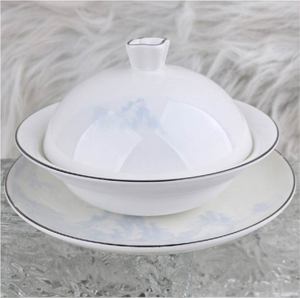 Service de table de luxe en porcelaine fine à motif paysage chinois, avec bordure argentée, pour hôtels et restaurants - Product Image 4