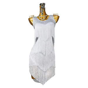 Vestido de Baile Latino con Flecos para Mujer, Color Blanco, Estilo <span class=keywords><strong>Rumba</strong></span>, Diseño Delgado, para Competencia de Baile Profesional, 2026 112 W - Product Image 5