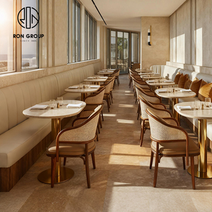 Juego de <span class=keywords><strong>Muebles</strong></span> Modernos de Alta Gama <span class=keywords><strong>para</strong></span> Cafetería y Restaurante, Mesa de Piedra Sinterizada, Ratán y Cuero, Sofá y Sillas - Product Image 1