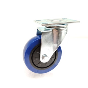 4in Blue PU Gummi rad Hochleistungs-Lebensmittel wagen Schwenk verriegelung Industrie rollen räder - Product Image 5