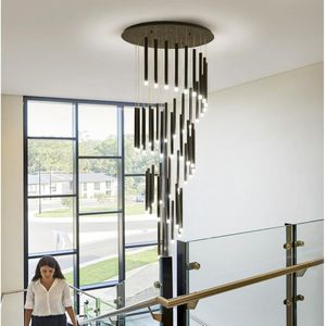 Lámpara Colgante LED Moderna y Sencilla, Lámpara <span class=keywords><strong>de</strong></span> <span class=keywords><strong>Techo</strong></span> <span class=keywords><strong>de</strong></span> <span class=keywords><strong>Tubo</strong></span> Acrílico Negro, para Escaleras, Sala <span class=keywords><strong>de</strong></span> Estar, Escalera - Product Image 5