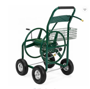 重型4轮钢花园软管卷盘车工业金属设计，用于室外存储和工具使用 - Product Image 3