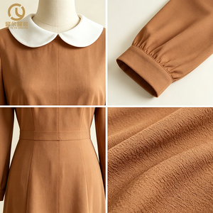 Abito <span class=keywords><strong>Midi</strong></span> da Donna di Alta Gamma Personalizzato con Colletto Marrone, Maniche Lunghe, Vestibilità Ampia e Casual, in Tessuto Satinato, con Vita Naturale, Ideale per l'Estate - Product Image 4