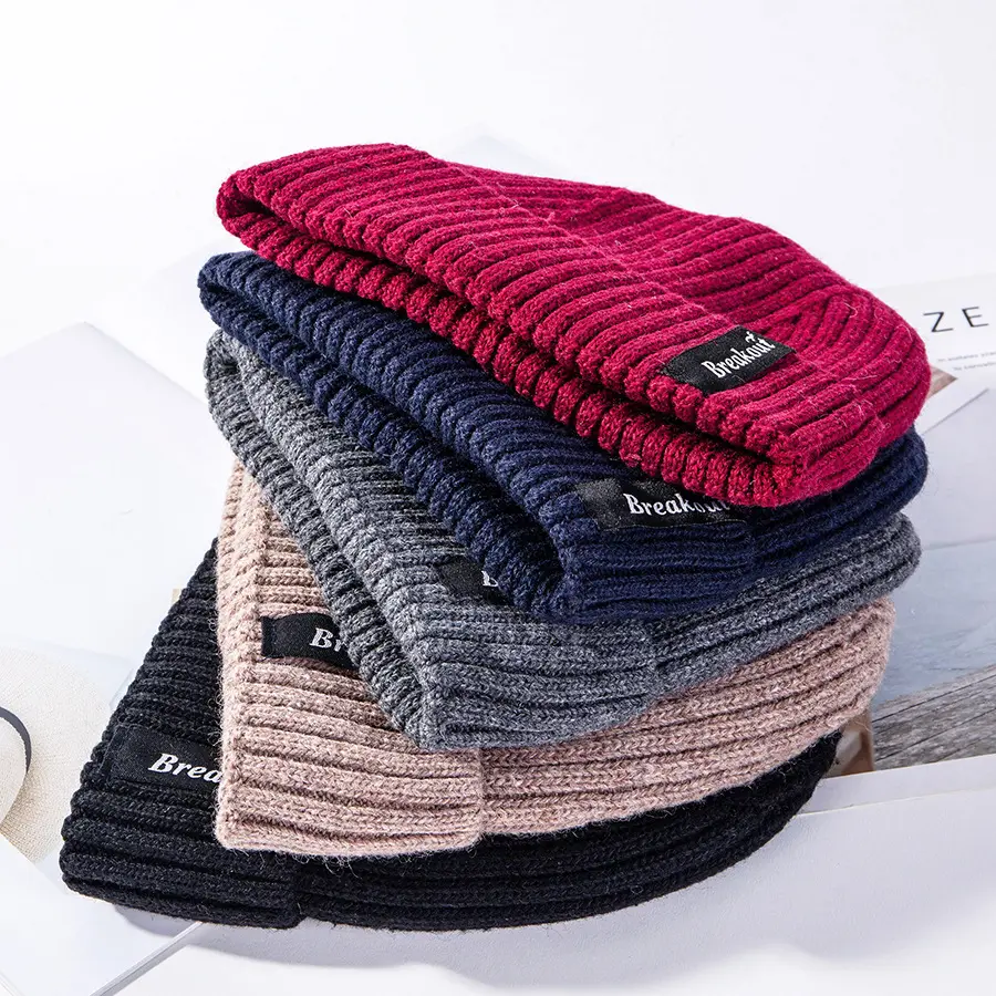 New Unisex Knit Cap For Couple Wool Blend Winter Warm Woolen Hats Winter Hat With Pile Thickness