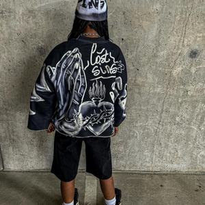 T-shirt à manches courtes surdimensionné en coton 100% personnalisé, col carré, imprimé hip-hop, avec des caractéristiques de séchage rapide et respirantes - Product Image 4