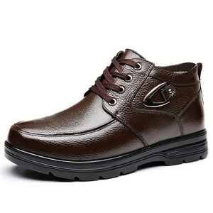 Bottines en cuir véritable pour hommes, bout rond, doublure en fourrure, semelle extérieure en caoutchouc, chaussures d'hiver chaudes, semelle intermédiaire antidérapante en EVA - Product Image 5