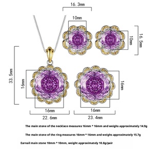 Wholesale Eco-friendly Copper Women Jewelry Set Gold Plated 16-10mm Purple Zircon Vintage Delicate Pendant <b>Earrings</b> Set - Product Image 2