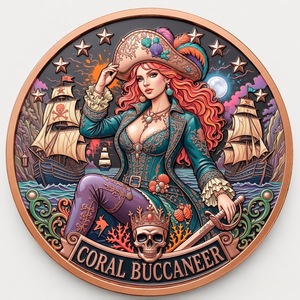 Ensemble de breloques rondes en alliage de zinc poli à la main, modèle Meridian Custom Coral Buccaneer Bust, cinq designs, pour décoration nautique - Product Image 4
