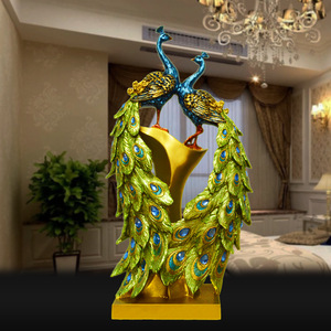 Coppia creativa di pavone scultura ornamenti di buon auspicio decorazione per soggiorno domestico nuovi regali artigianali in resina per la casa - Product Image 1