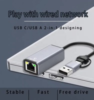 2 in 1 Type C / USB 3.0 to 1000Mbps Gigabit RJ45 Ethernet Adapter Aluminum Alloy Network Card for Phone Laptop