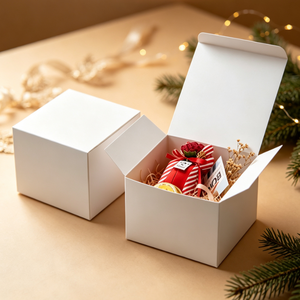 Boîtes cadeaux en papier kraft blanc, boîtes d'emballage en carton pliables personnalisées imprimées pour les mariages, les fêtes, les cadeaux de Noël - Product Image 6