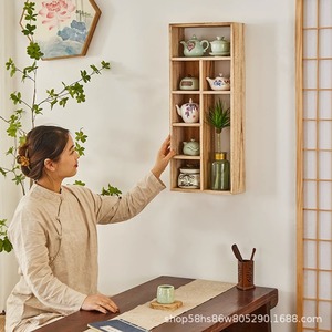 Étagère murale en bois massif pour le rangement et l'organisation de service à thé, présentoir multi-niveaux pour salon - Product Image 1