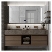 Armoire de Salle de Bain Murale Moderne à Double ou Simple Vasque, en Panneau de Bois, avec Miroir et Lavabo, Vente en Gros