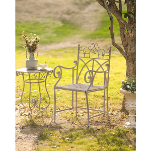 Silla Larga de Jardín de Metal Vintage con Diseño de Respaldo de Flores, Silla de Exterior Rústica para Cafetería, Patio, Balcón, Decoración de Estilo Campestre Francés - Product Image 3