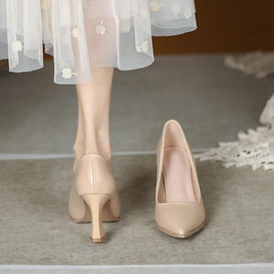 Chaussures à talons hauts à bout pointu pour femmes, en cuir, décontractées, d'été, motif uni, <span class=keywords><strong>petit</strong></span> <span class=keywords><strong>talon</strong></span>, logo avant, pour robe longue - Product Image 6