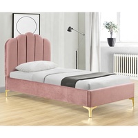 Lit Plateforme Simple Moderne Nordique Willsoon, Tissu Lin Rose, Pieds Acier, Tête de Lit Rembourrée Douce