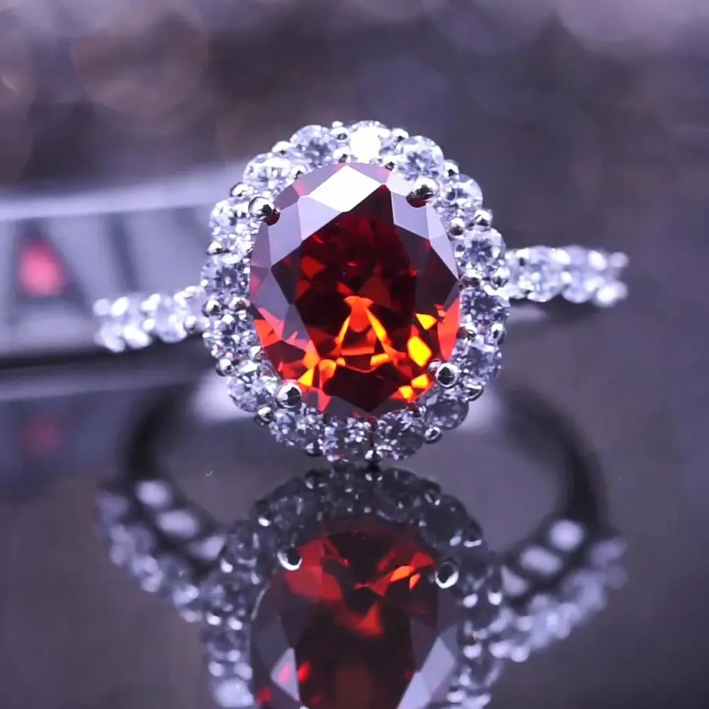 Cincin Perhiasan Ruby Pengaturan Ketegangan, Perhiasan Perak Murni 925