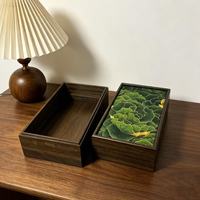 Boîte à bijoux en bois vintage chinoise, couvercle floral doré vert, boîte de rangement rigide, boîte cadeau