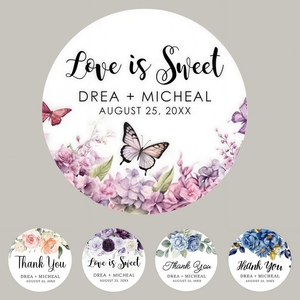 Autocollants de mariage personnalisés pour les cadeaux, étiquettes de remerciement personnalisées <span class=keywords><strong>avec</strong></span> noms et date, sceaux d'enveloppe ronds floraux pour boîtes cadeaux - Product Image 1