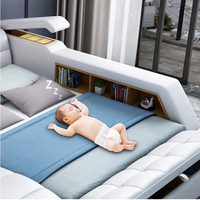 Luxuriöses Smart-Bett aus Leder, Multifunktionales Bett, Tatami-Kingsize-Plattformbett, Gepolstertes Stoffbett mit Stauraum und Musikboxen
