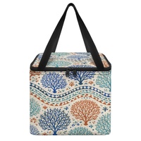 Sac à lunch isotherme réutilisable imprimé avec des coquilles de corail et quatre poches intérieures en filet