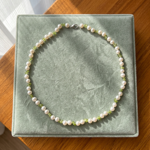 Collar de Perlas de Agua Dulce Naturales de Grado AAAA de 6.5-7mm, Cuarzo Verde, Cadena de Plata de Ley 925 con Baño de Rodio de 18 Pulgadas, Estilo Vintage - Product Image 3