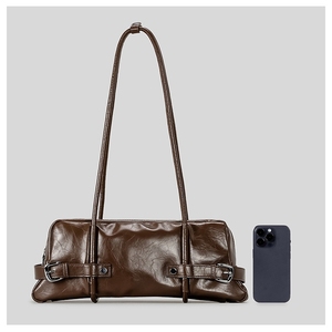 Sac de moto rétro Y2K en PU souple, style alligator, avec deux sangles, fermeture éclair, résistant à l'eau, grande capacité, à porter sous le bras - Product Image 4