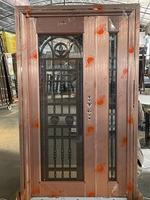 Porte de sécurité en acier inoxydable couleur or rose, surface finie, design floral en verre anti-effraction