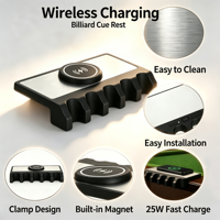Support de queue de billard portable à clipser sur table avec chargeur sans fil 25W pour salle de billard