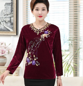 Nuova produzione di stile invernale caldo da donna t-shirt ricamata Casual Plus Size stampata a maniche lunghe camicetta alla moda da donna - Product Image 2
