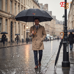 Auto Open 50.5" Wooden J Handle <b>Umbrella</b> with 190t Silk Fabric Three-Folding Design Semi-Automatic Control 48PCS/CS - Product Image 3