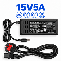 Adaptateur secteur de bureau 15V 5A avec prise personnalisée US EU UK AU pour la décoration LED, les moniteurs, les caméras et les équipements multimédias