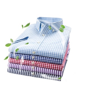 Custom Embroidered Men's Oxford Stripe <strong>Checked</strong> Plaid Work <strong>Shirt</strong> Non-Iron Twill Business Button Dress Short Sleeves Formal Office - Product Image 1