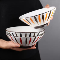 Ensemble de 4 bols à riz en porcelaine peints à la main sous glaçure, style Japandi, écologiques, avec bols à salade et à ramen, pour usage en restaurant